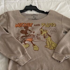 Disney Mickey Mouse Tan and Brown Off the Shoulder Sweatshirt